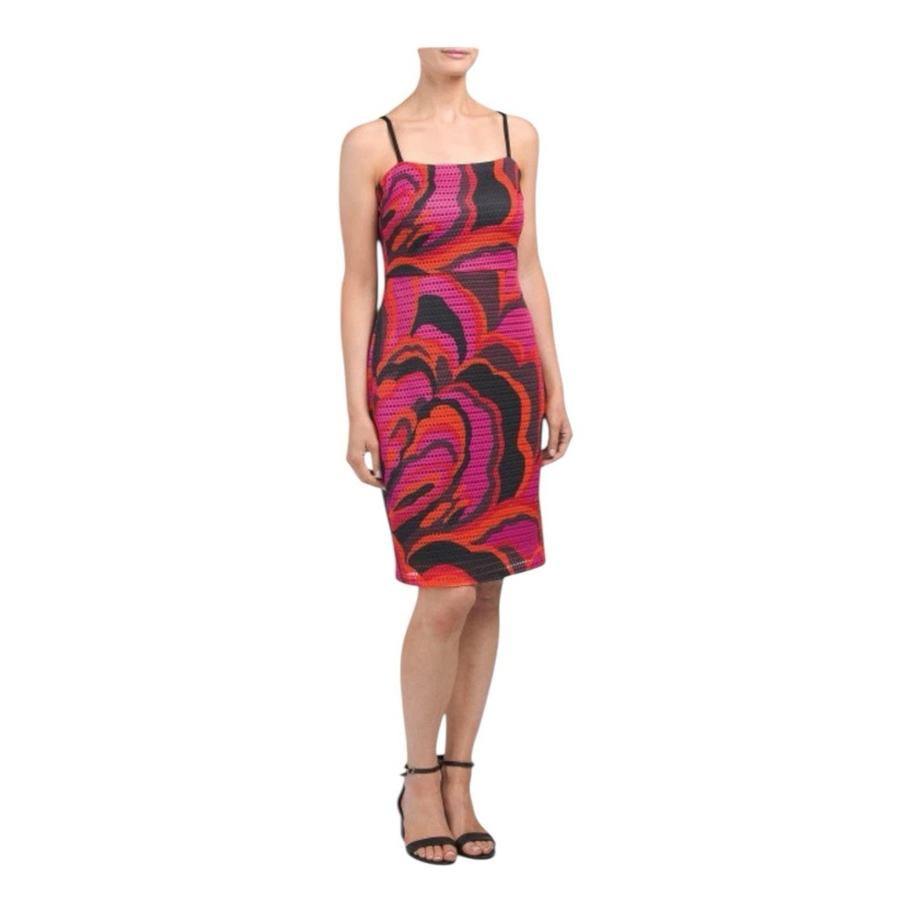 TRINA By Trina Turk Floral Midi Dress Sleeveless/Red Black Pink Size 0